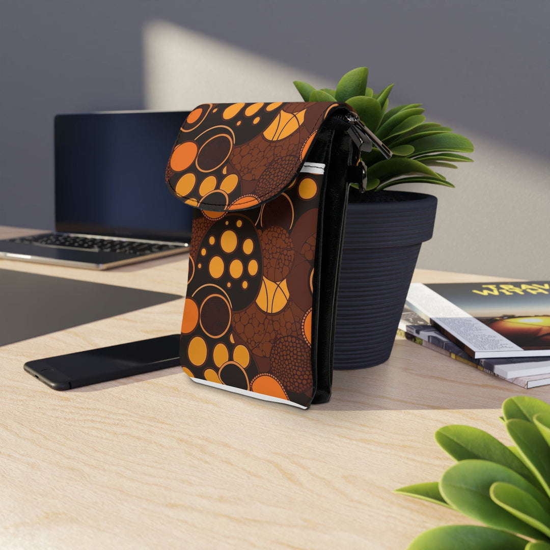 Orange and Brown Spotted Illustration Crossbody Cell Phone Wallet Purse