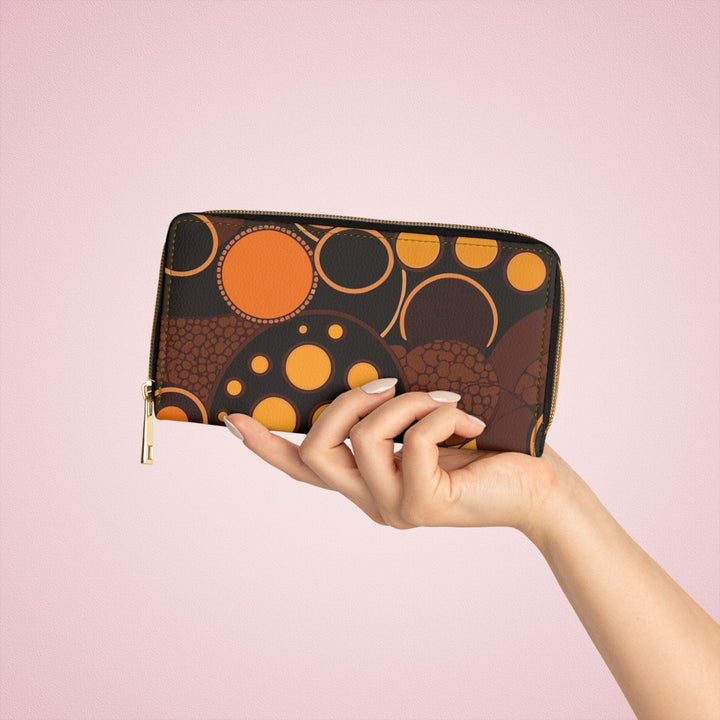 Orange and Brown Spotted Illustration Womens Zipper Wallet Clutch Purse - Bags