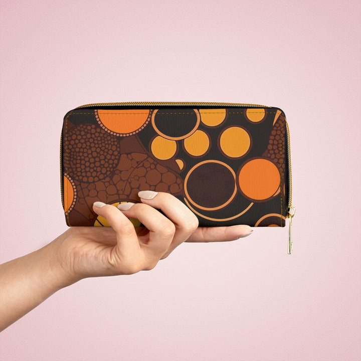 Orange and Brown Spotted Illustration Womens Zipper Wallet Clutch Purse - Bags