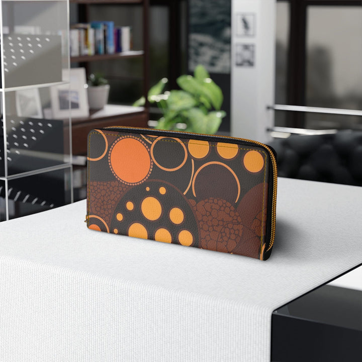 Orange and Brown Spotted Illustration Womens Zipper Wallet Clutch Purse - Bags