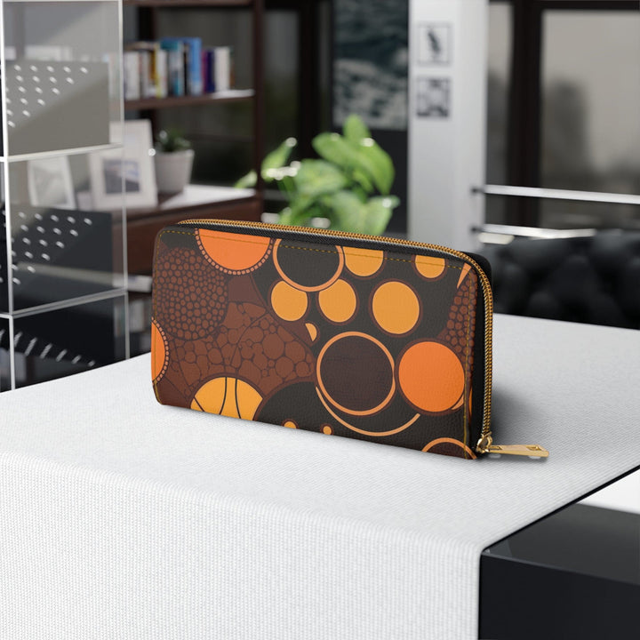 Orange and Brown Spotted Illustration Womens Zipper Wallet Clutch Purse - Bags