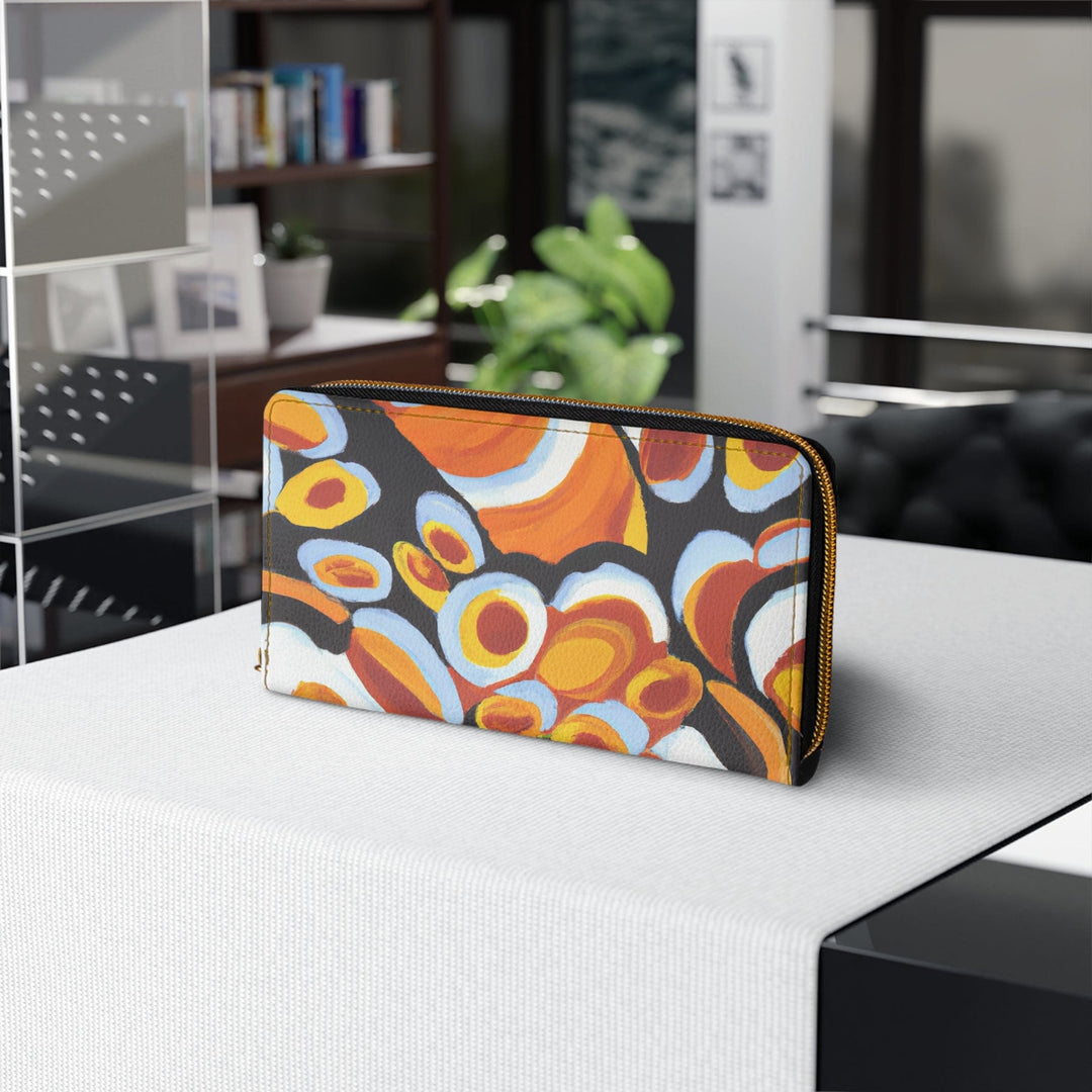 Orange Black White Geometric Print Pattern Womens Zipper Wallet Clutch Purse