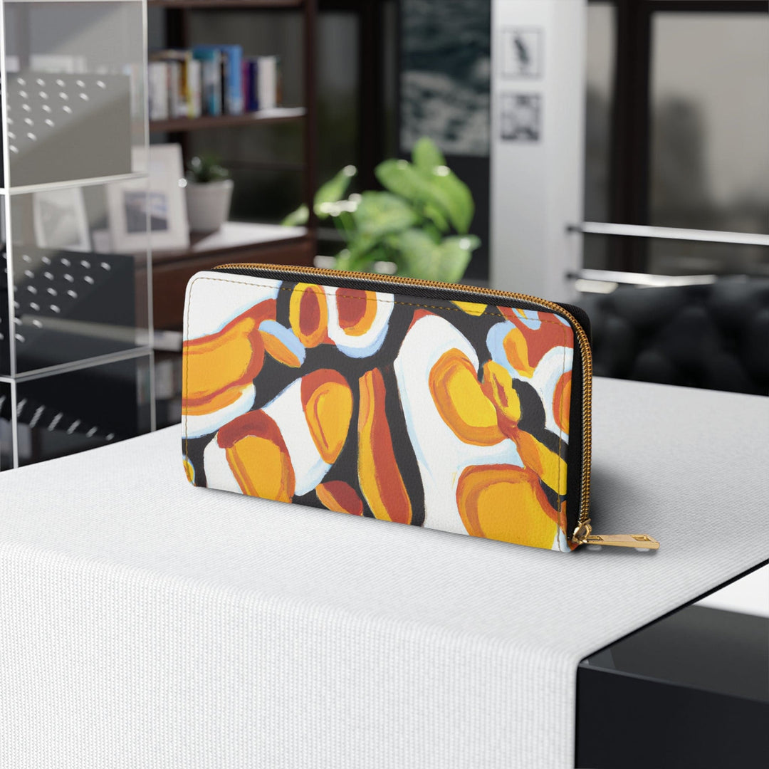 Orange Black White Geometric Print Pattern Womens Zipper Wallet Clutch Purse