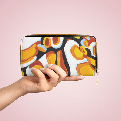 Orange Black White Geometric Print Pattern Womens Zipper Wallet Clutch Purse