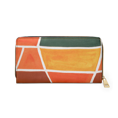 Orange Green Yellow Boho Pattern Womens Zipper Wallet Clutch Purse - Bags