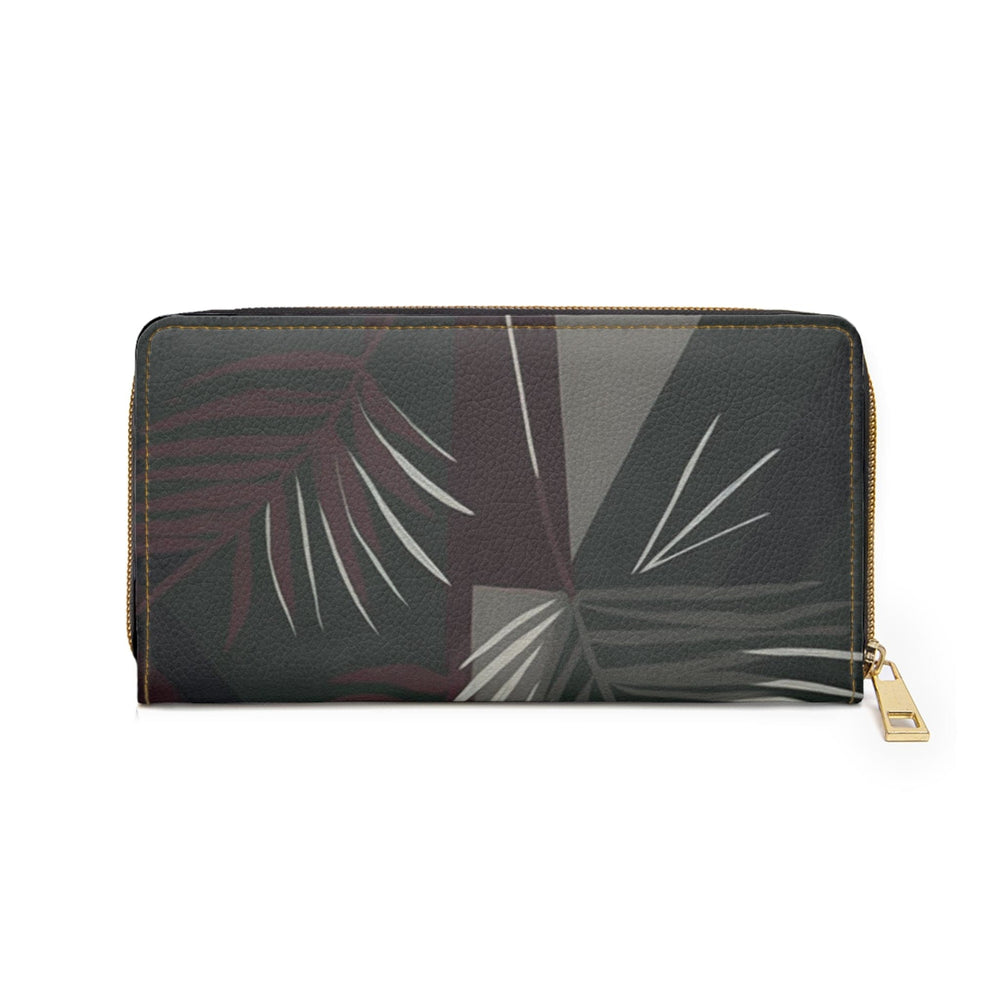 Palm Tree Leaves Maroon Green Background Minimalist Art Womens Zipper Wallet