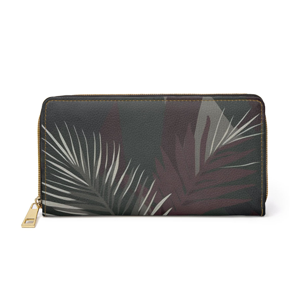 Palm Tree Leaves Maroon Green Background Minimalist Art Womens Zipper Wallet