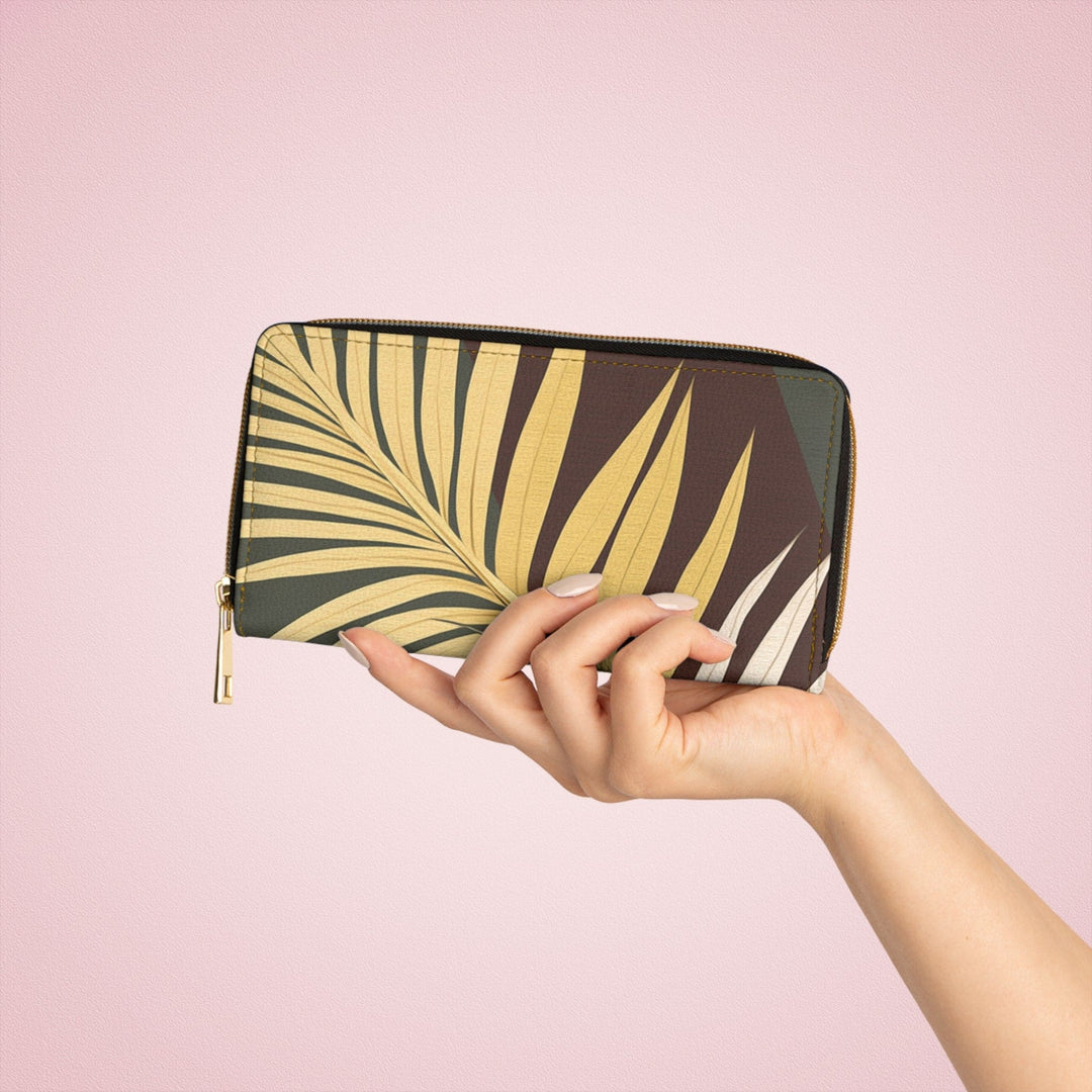 Palm Tree Leaves Yellow and Green Illustration Womens Zipper Wallet Clutch