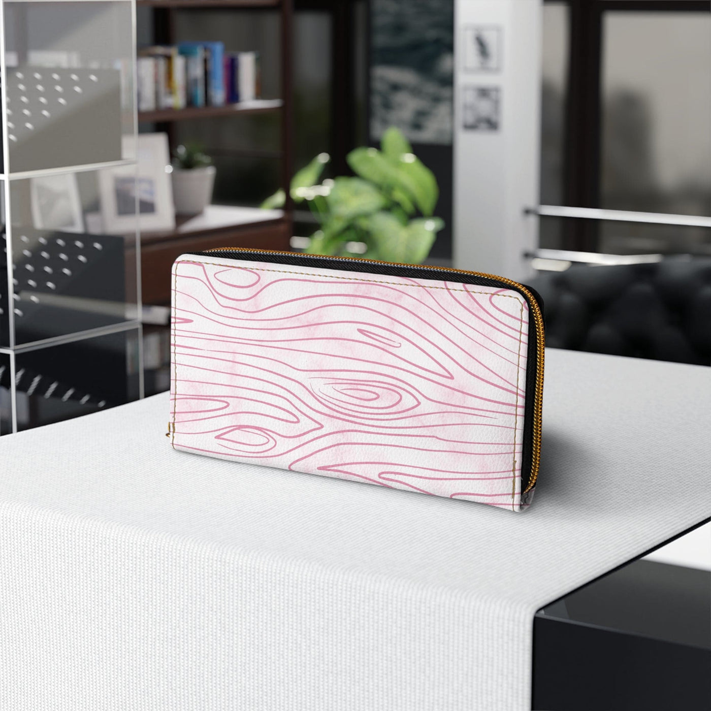 Pink Line Art Sketch Print Womens Zipper Wallet Clutch Purse - Bags | Zipper