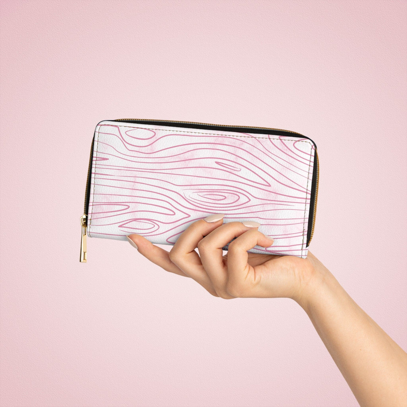 Pink Line Art Sketch Print Womens Zipper Wallet Clutch Purse - Bags | Zipper