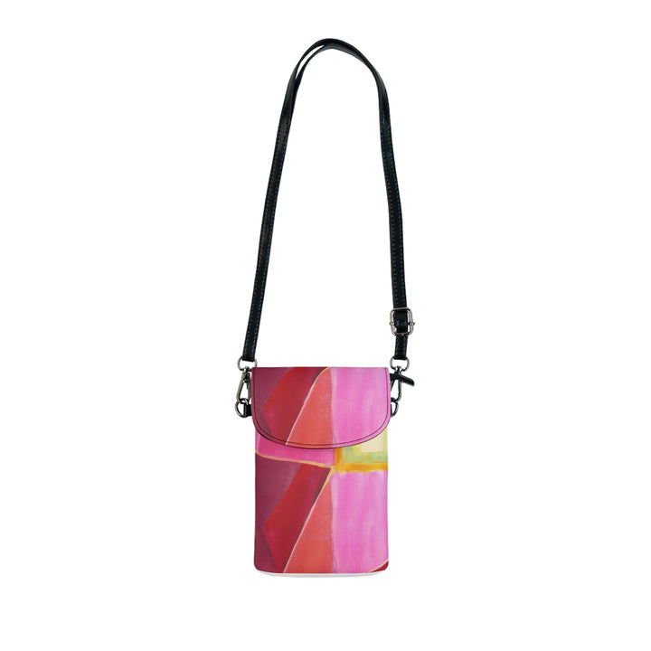 Pink Mauve Red Geometric Pattern Crossbody Cell Phone Wallet Purse