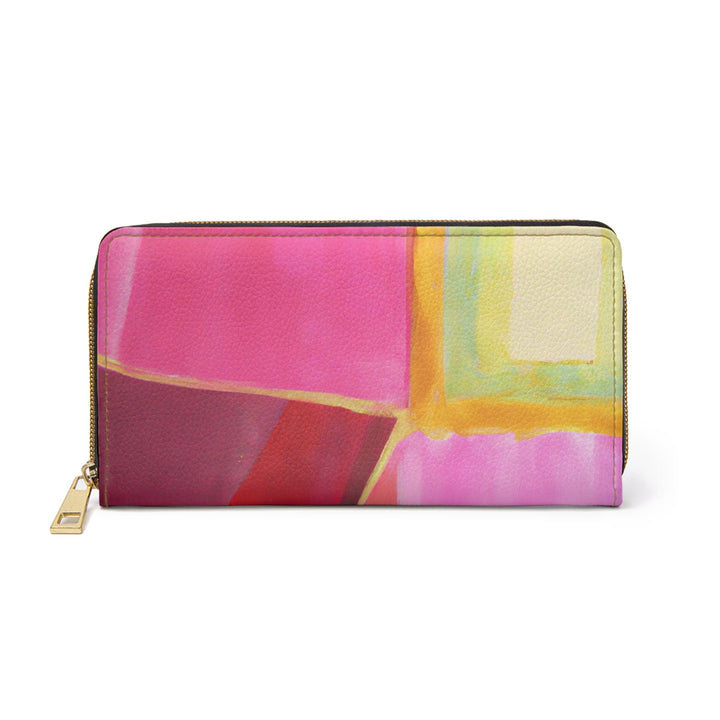 Pink Mauve Red Geometric Pattern Womens Zipper Wallet Clutch Purse - Bags