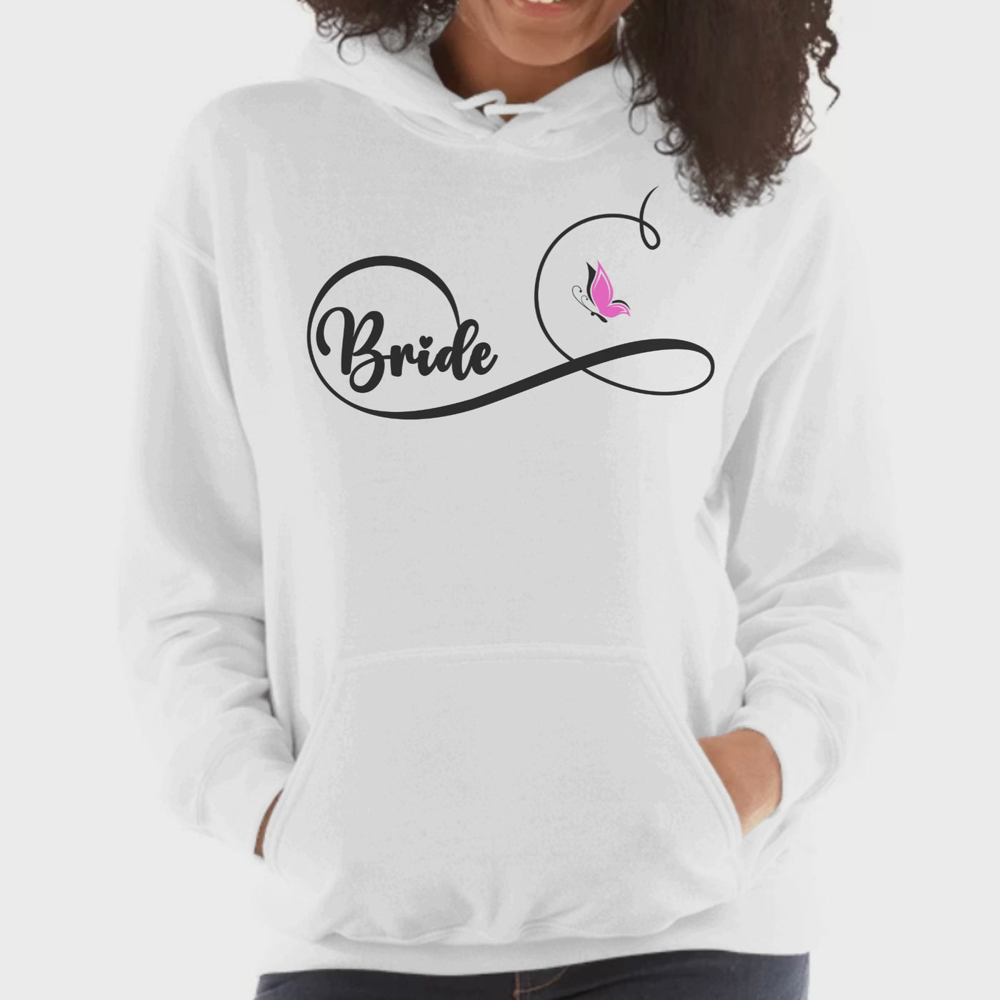 Womens Bridal Graphic Hoodie - Bride Wedding Party Gift Pink Butterfly Hooded Sweatshirt
