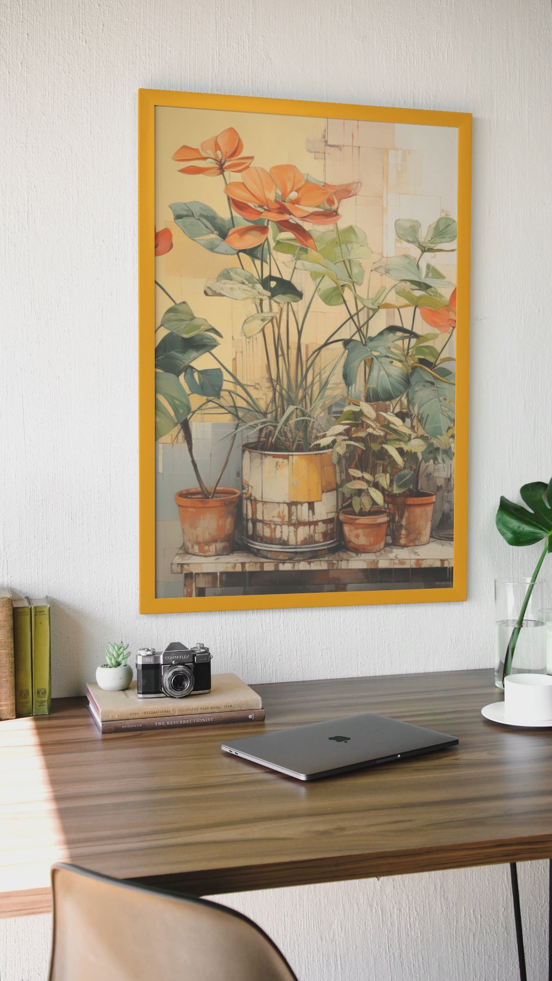 Contemporary Botanical Art Print - Earthy Rustic Potted Plants