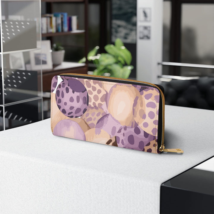 Purple Lavender and Brown Spotted Illustration Womens Zipper Wallet Clutch