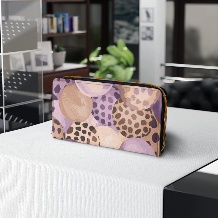 Purple Lavender and Brown Spotted Illustration Womens Zipper Wallet Clutch