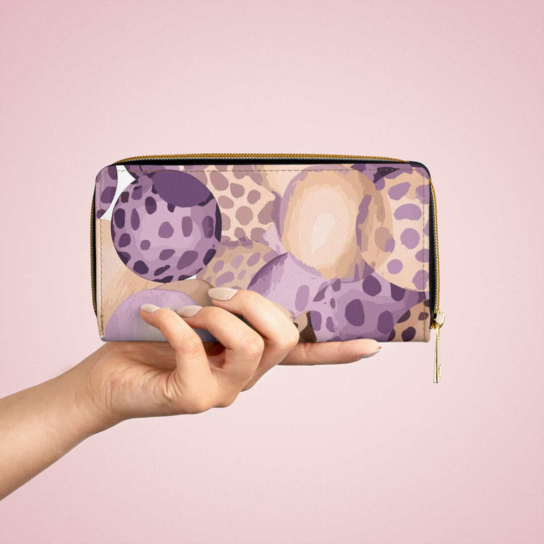 Purple Lavender and Brown Spotted Illustration Womens Zipper Wallet Clutch