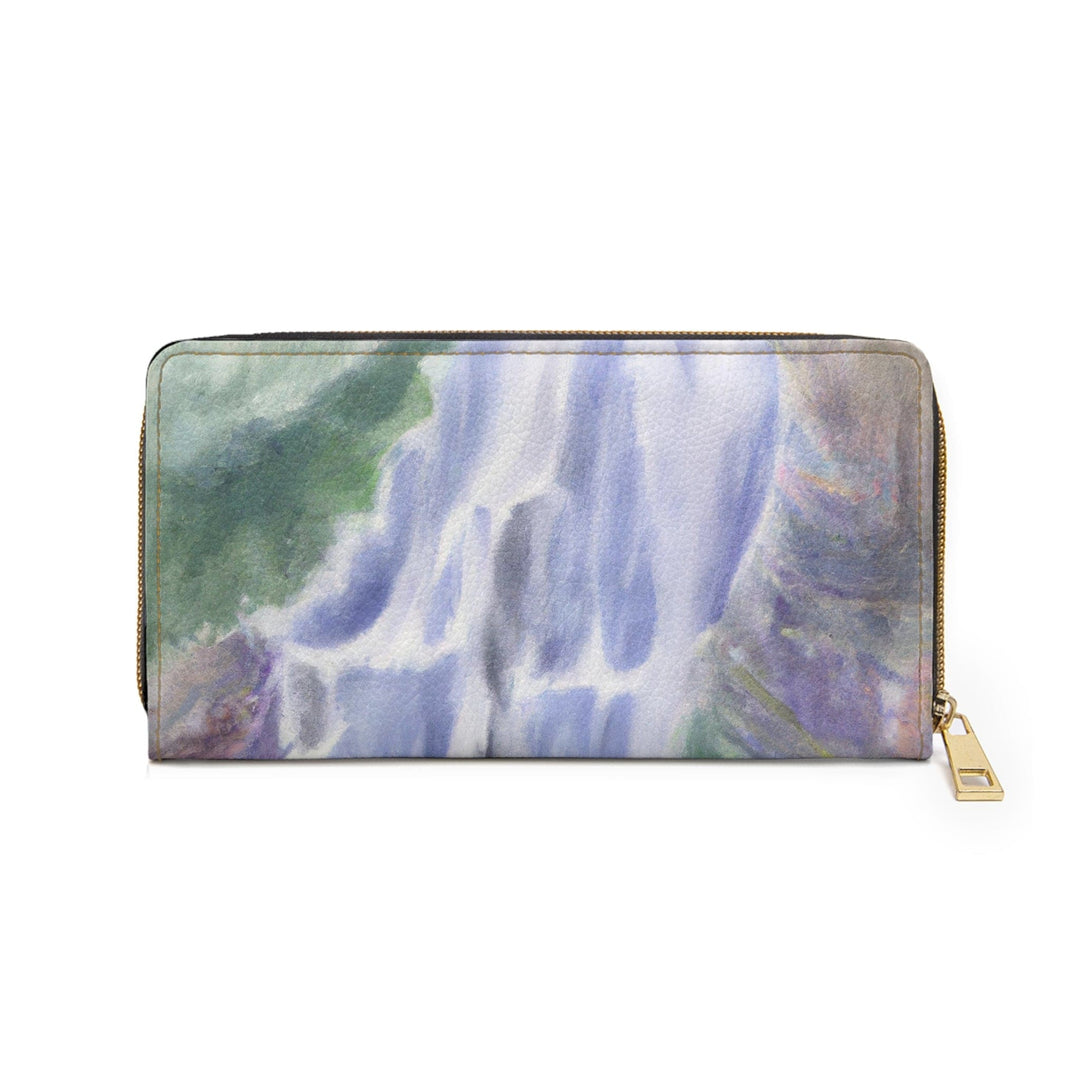 Purple Watercolor Waterfall Green Landscape Nature Print Womens Zipper Wallet