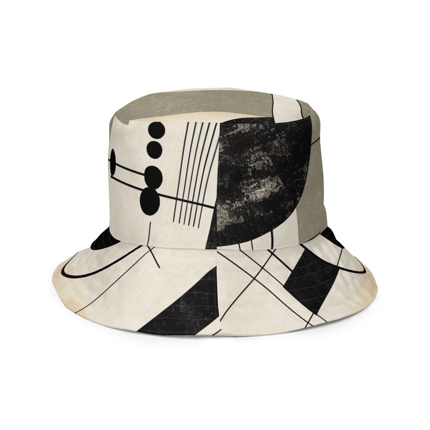 Reversible Bucket Hat Abstract Black Beige Brown Geometric Shapes - Unisex