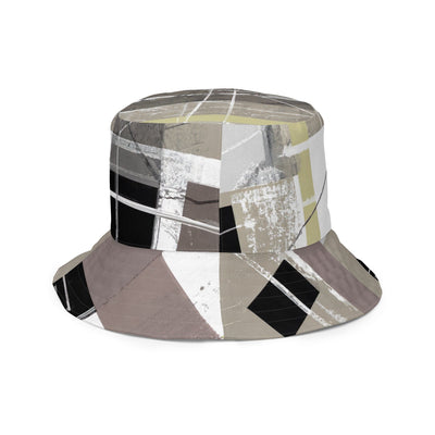 Reversible Bucket Hat Abstract Brown Geometric Shapes - Unisex / Bucket Hats