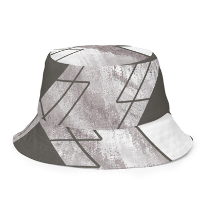 Reversible Bucket Hat Ash Grey And White Triangular Colorblock - Unisex