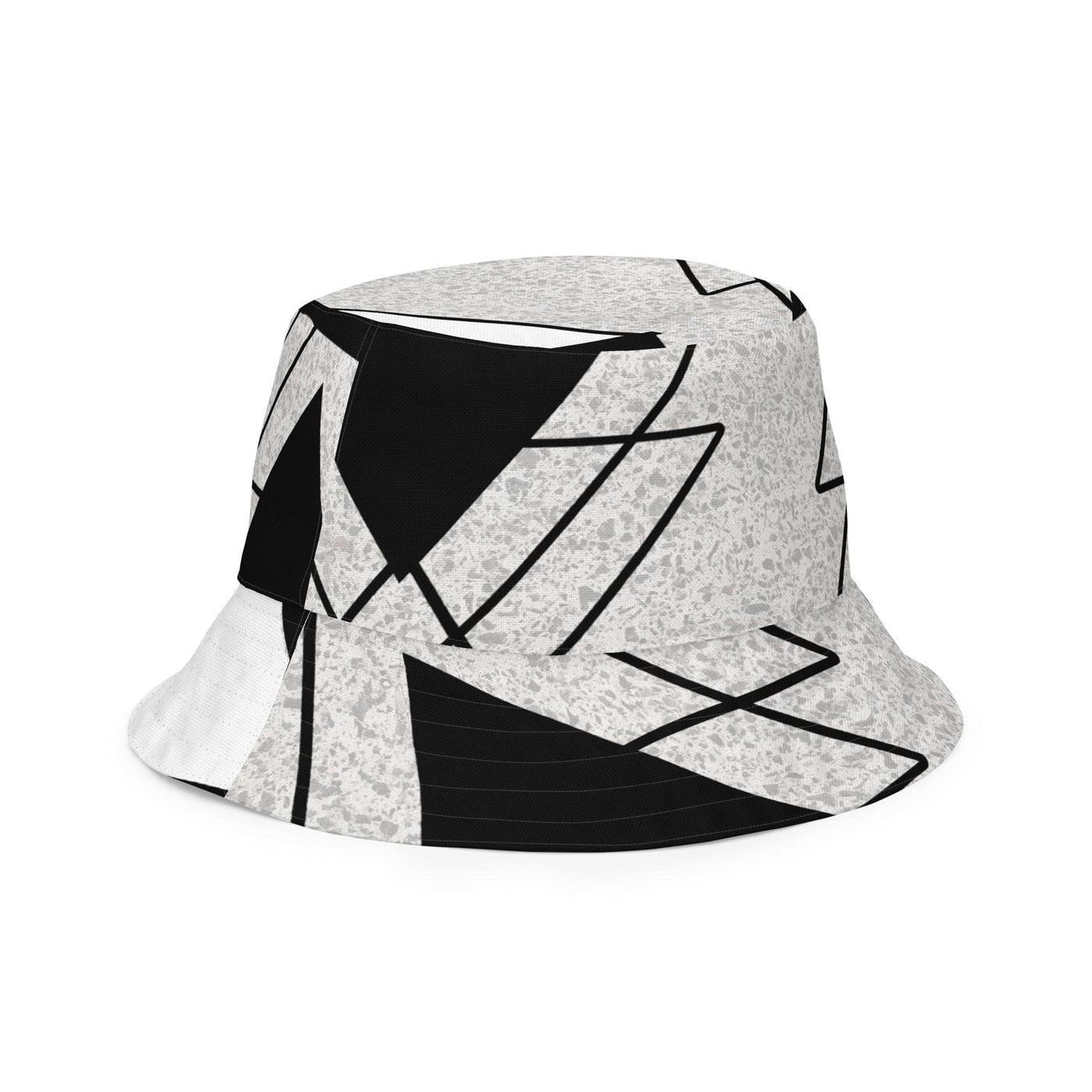 Reversible Bucket Hat Black And White Ash Grey Triangular Colorblock - Unisex