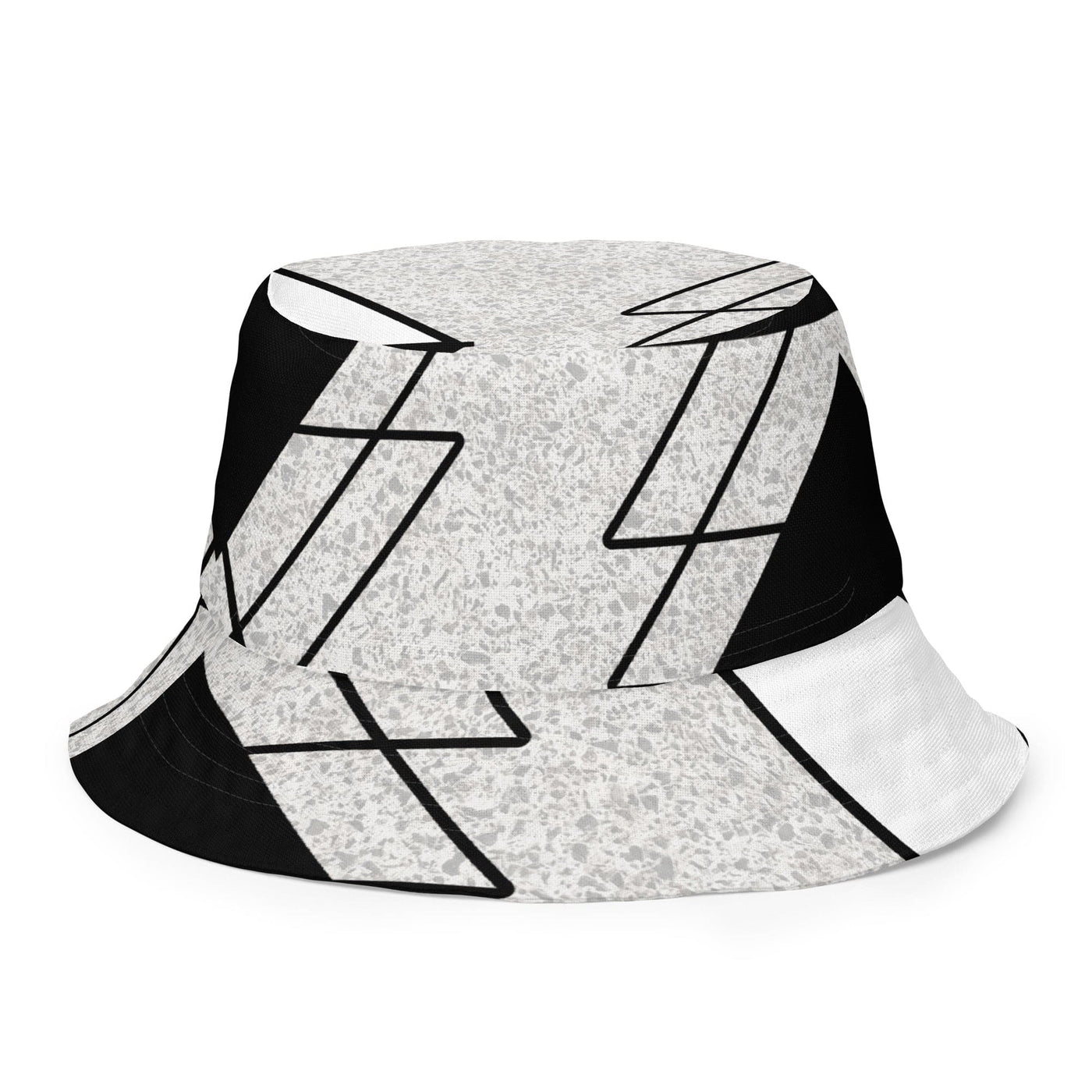 Reversible Bucket Hat Black And White Ash Grey Triangular Colorblock - Unisex