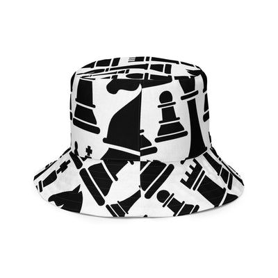 Reversible Bucket Hat Black And White Chess Print - Unisex / Bucket Hats