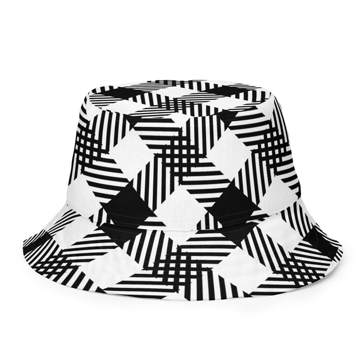 Reversible Bucket Hat - Black and White Plaid Print - Unisex | Bucket Hats