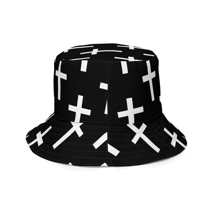 Reversible Bucket Hat Black White Cross Print - Unisex | Bucket Hats