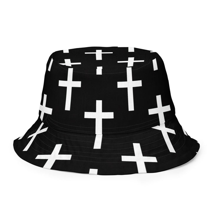 Reversible Bucket Hat Black White Cross Print - Unisex | Bucket Hats