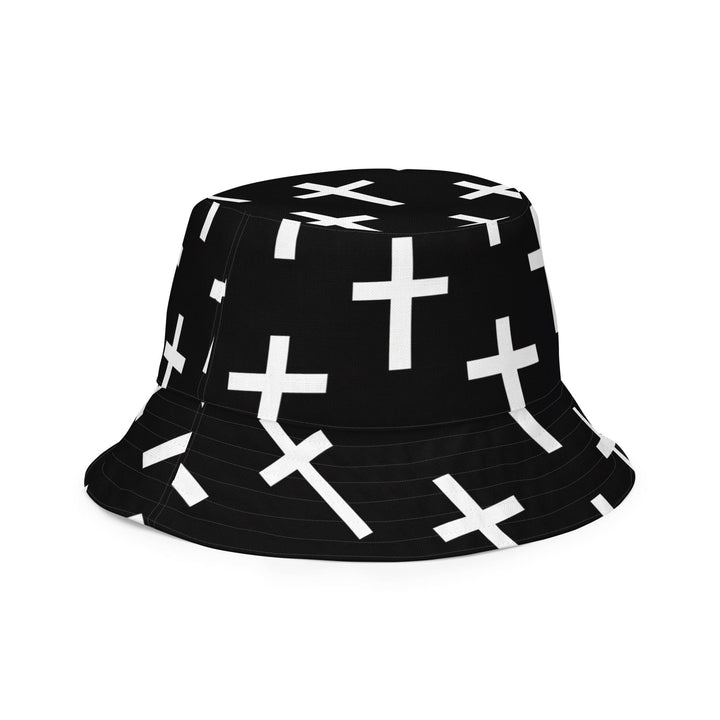 Reversible Bucket Hat Black White Cross Print - Unisex | Bucket Hats