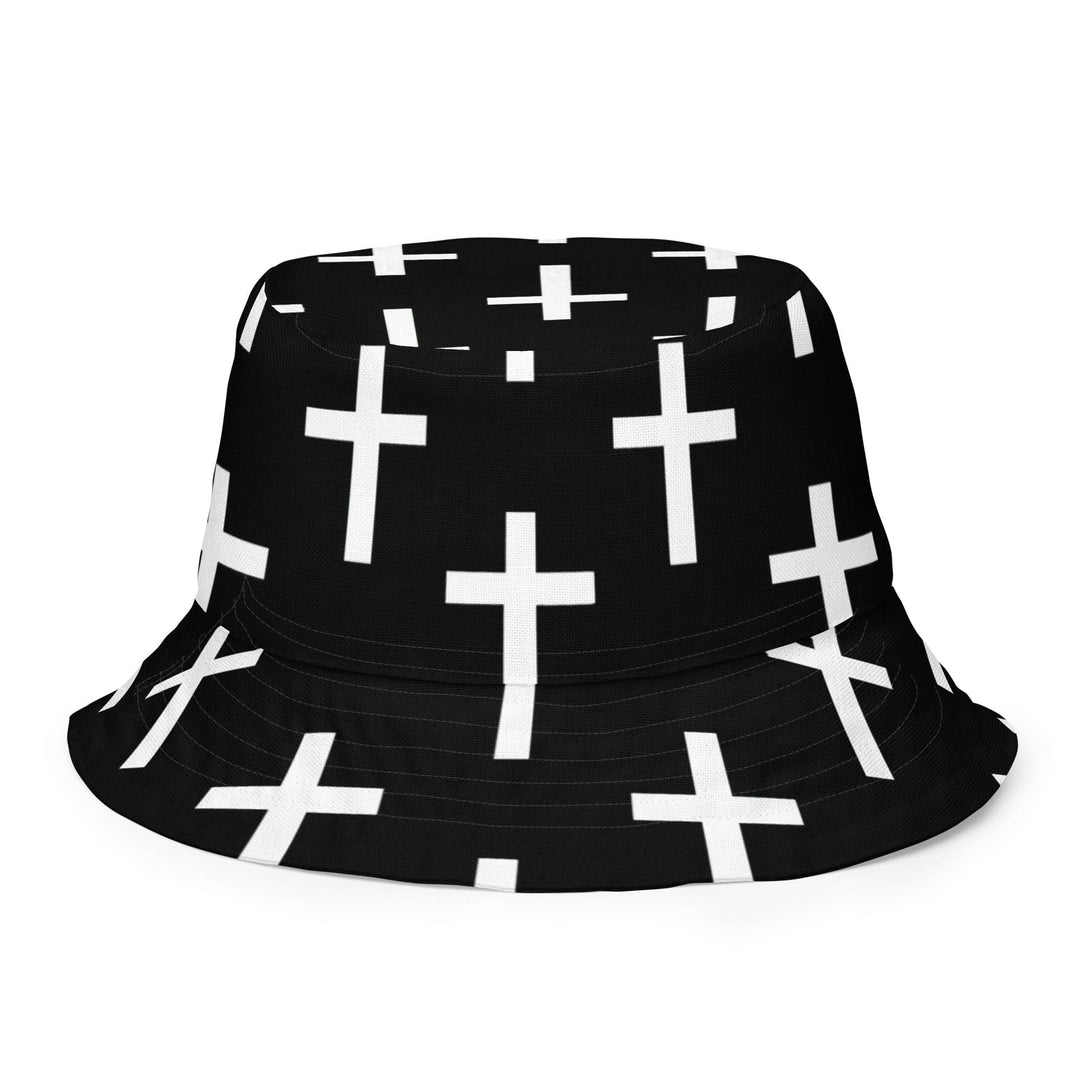 Reversible Bucket Hat Black White Cross Print - Unisex | Bucket Hats