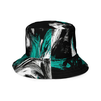 Reversible Bucket Hat Black Green White Abstract Pattern - Unisex / Bucket Hats