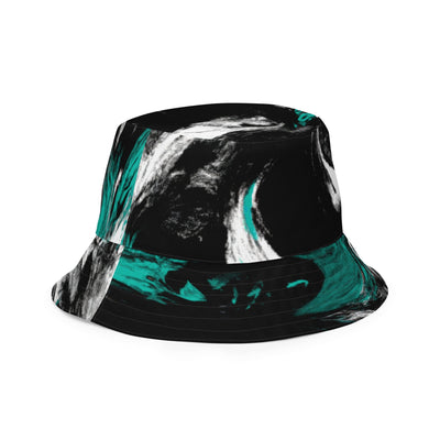 Reversible Bucket Hat Black Green White Abstract Pattern - Unisex / Bucket Hats