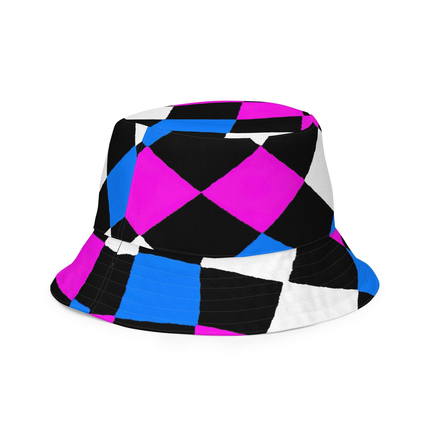 Reversible Bucket Hat Pink Blue Checkered Pattern - Unisex / Bucket Hats