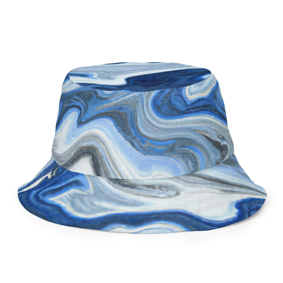 Reversible Bucket Hat Blue Grey Marble Print - Unisex | Bucket Hats