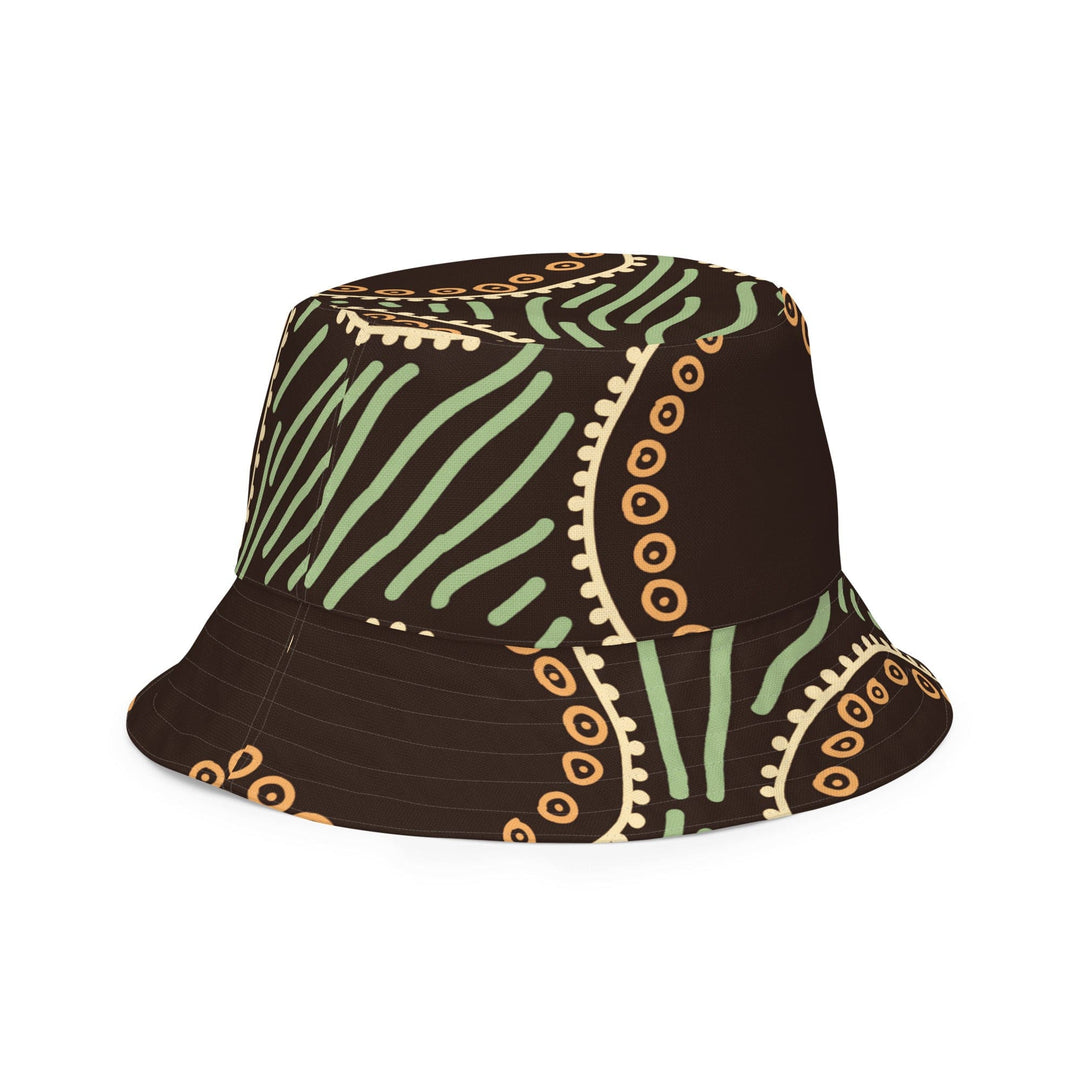 Reversible Bucket Hat Brown Green Geometric Lines - Unisex | Bucket Hats