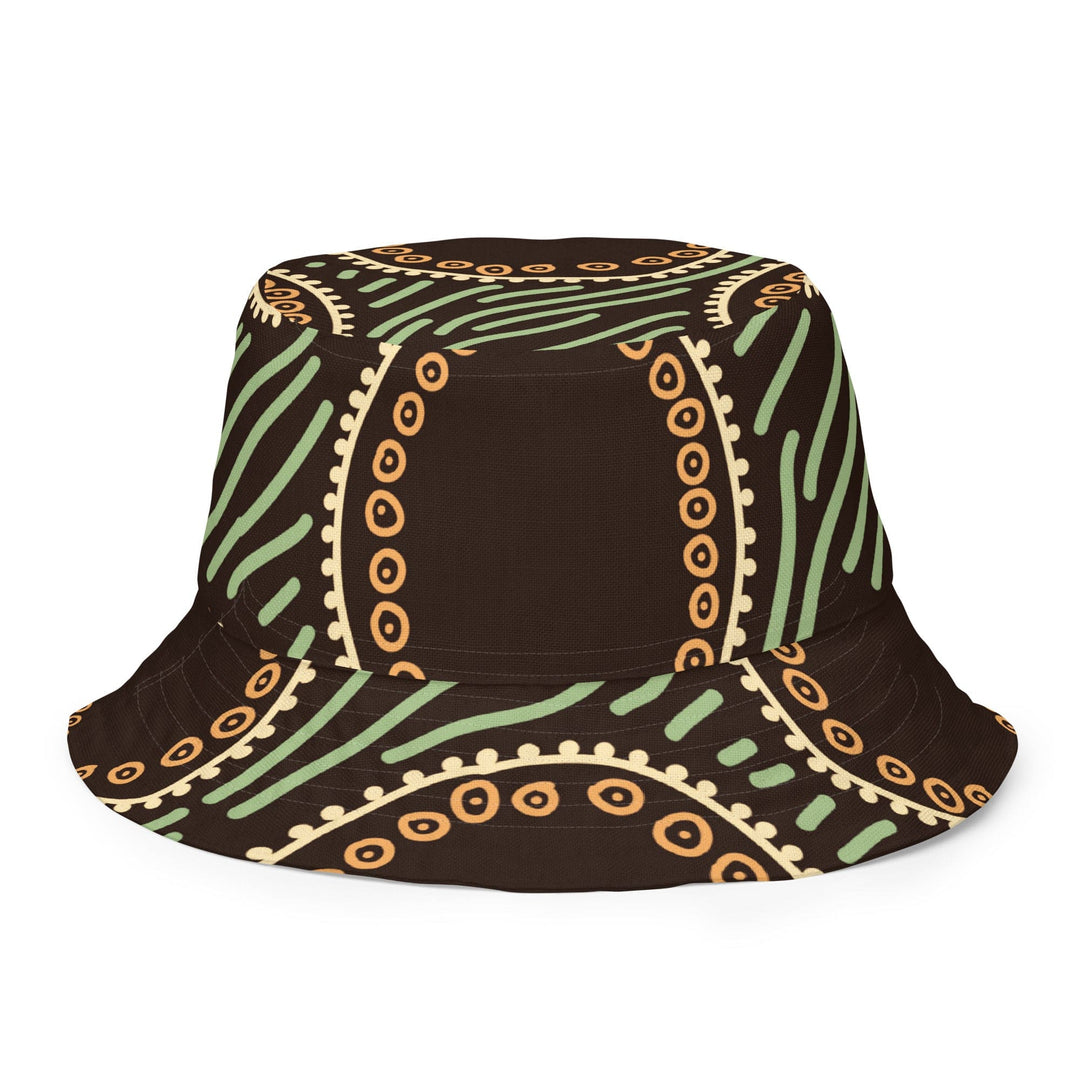 Reversible Bucket Hat Brown Green Geometric Lines - Unisex | Bucket Hats