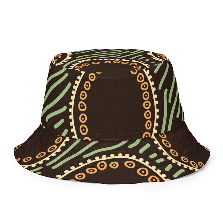 Reversible Bucket Hat Brown Green Geometric Lines - Unisex | Bucket Hats