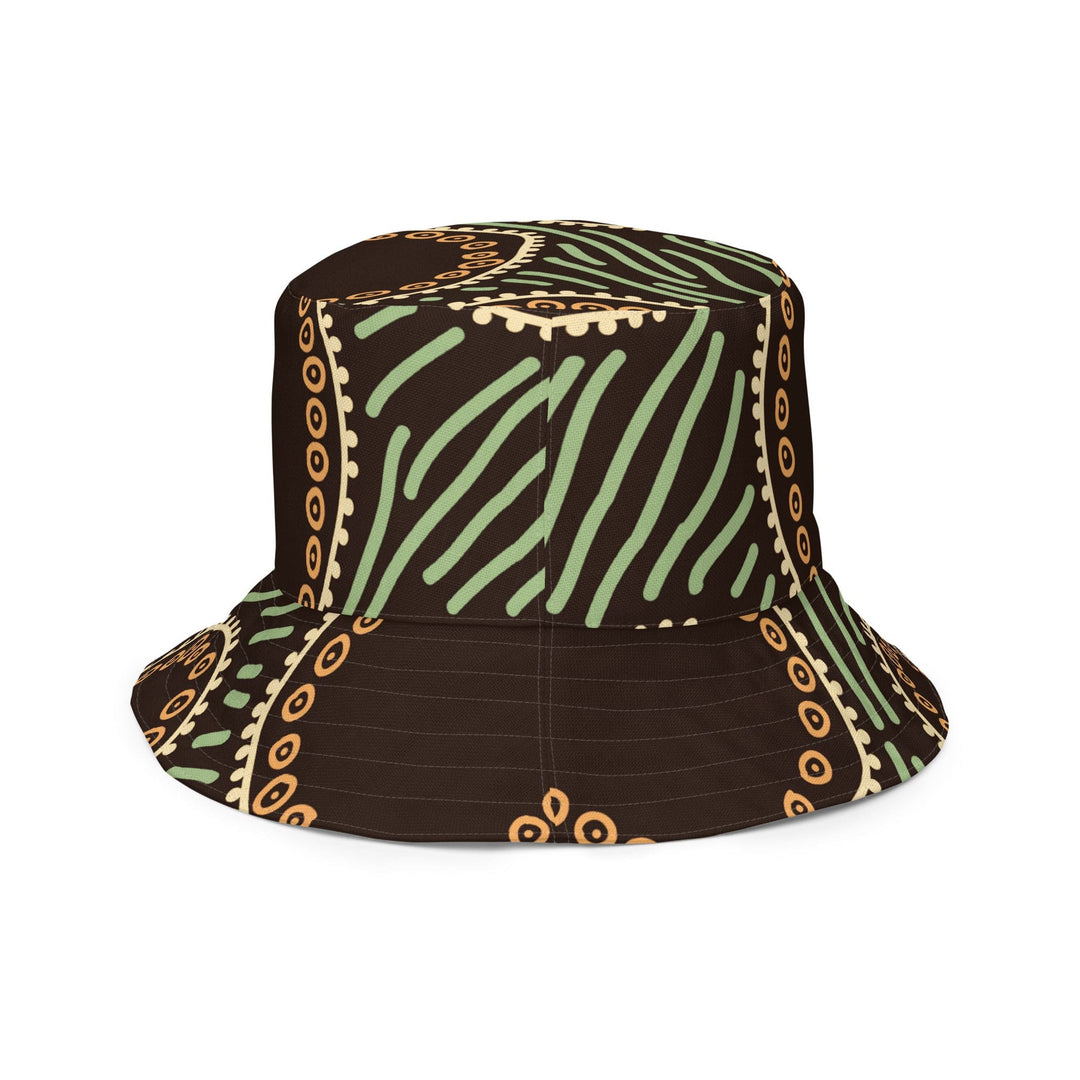 Reversible Bucket Hat Brown Green Geometric Lines - Unisex | Bucket Hats