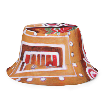 Reversible Bucket Hat Brown Orange Green Aztec Pattern - Unisex / Bucket Hats