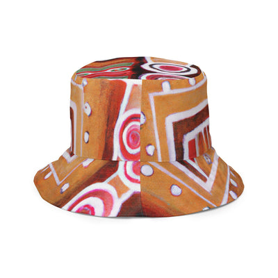 Reversible Bucket Hat Brown Orange Green Aztec Pattern - Unisex / Bucket Hats