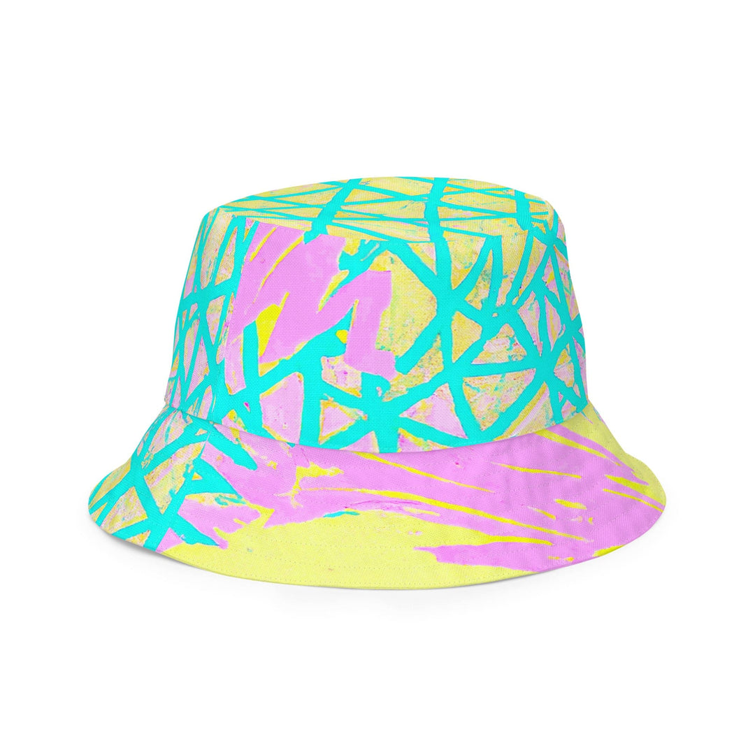 Reversible Bucket Hat Cyan Blue Lime Green and Pink Pattern - Unisex | Bucket