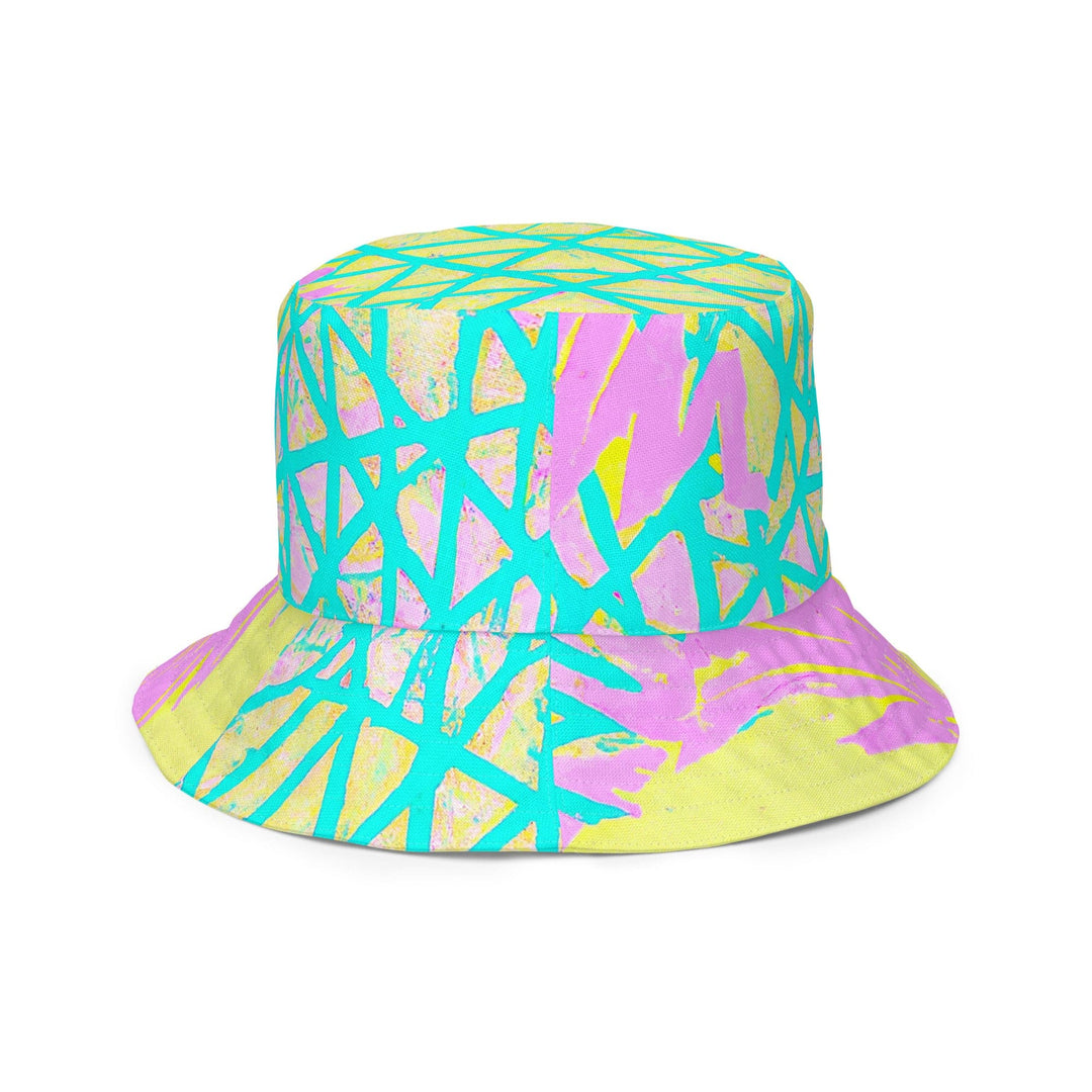 Reversible Bucket Hat Cyan Blue Lime Green and Pink Pattern - Unisex | Bucket