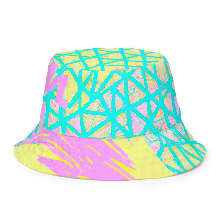 Reversible Bucket Hat Cyan Blue Lime Green and Pink Pattern - Unisex | Bucket