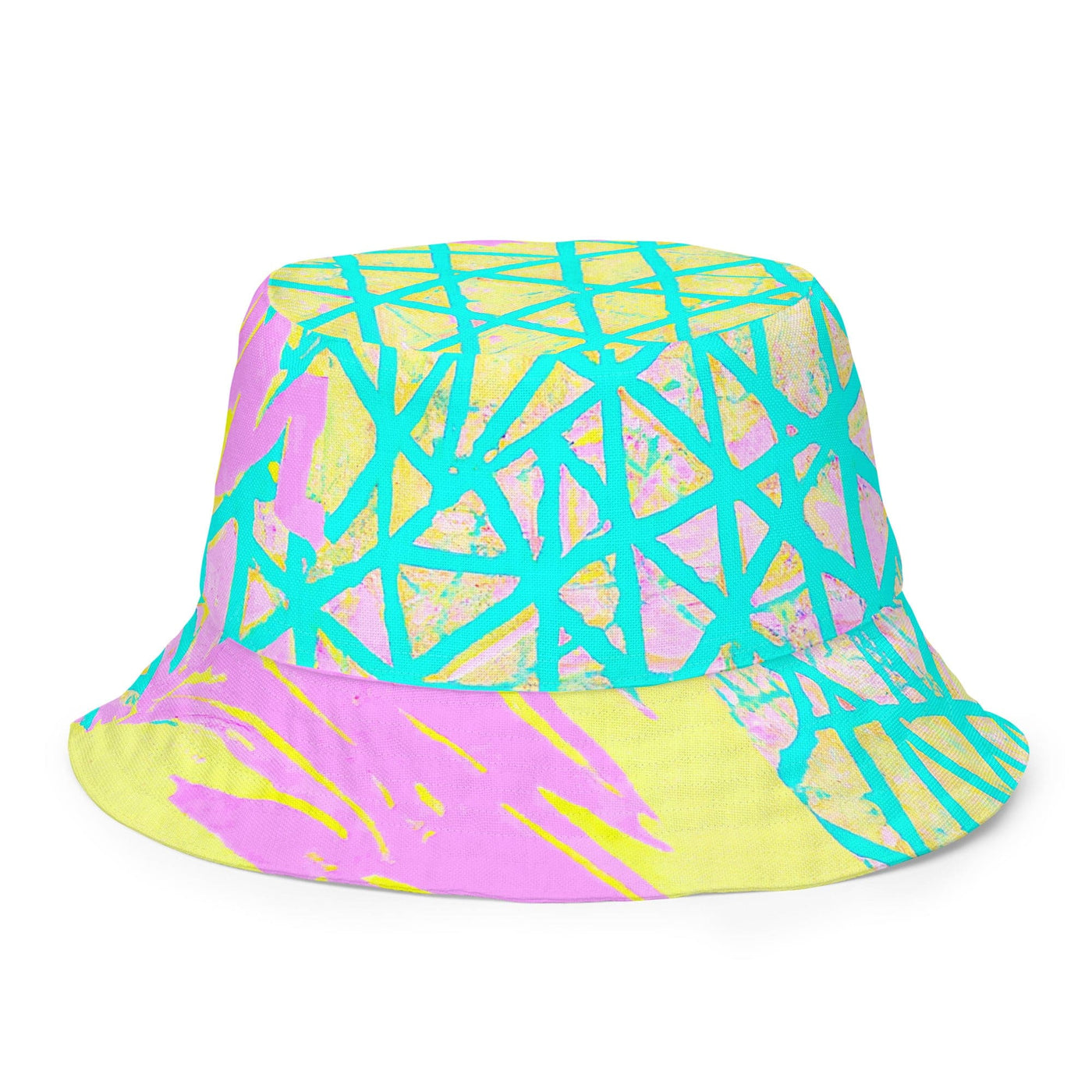 Reversible Bucket Hat Cyan Blue Lime Green And Pink Pattern - Unisex / Bucket