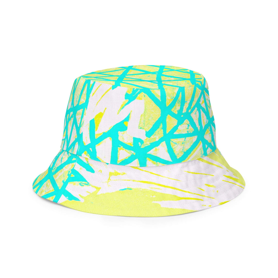 Reversible Bucket Hat Cyan Blue Lime Green and White Pattern - Unisex | Bucket