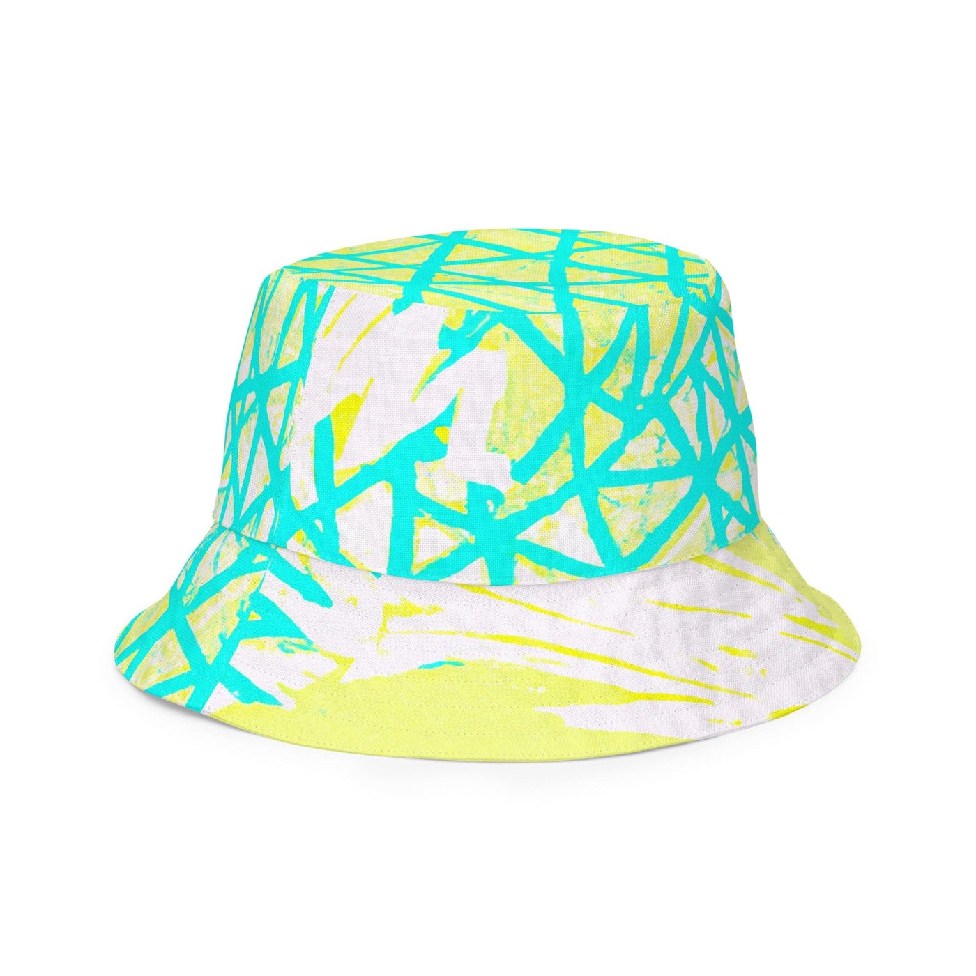Reversible Bucket Hat Cyan Blue Lime Green And White Pattern - Unisex / Bucket