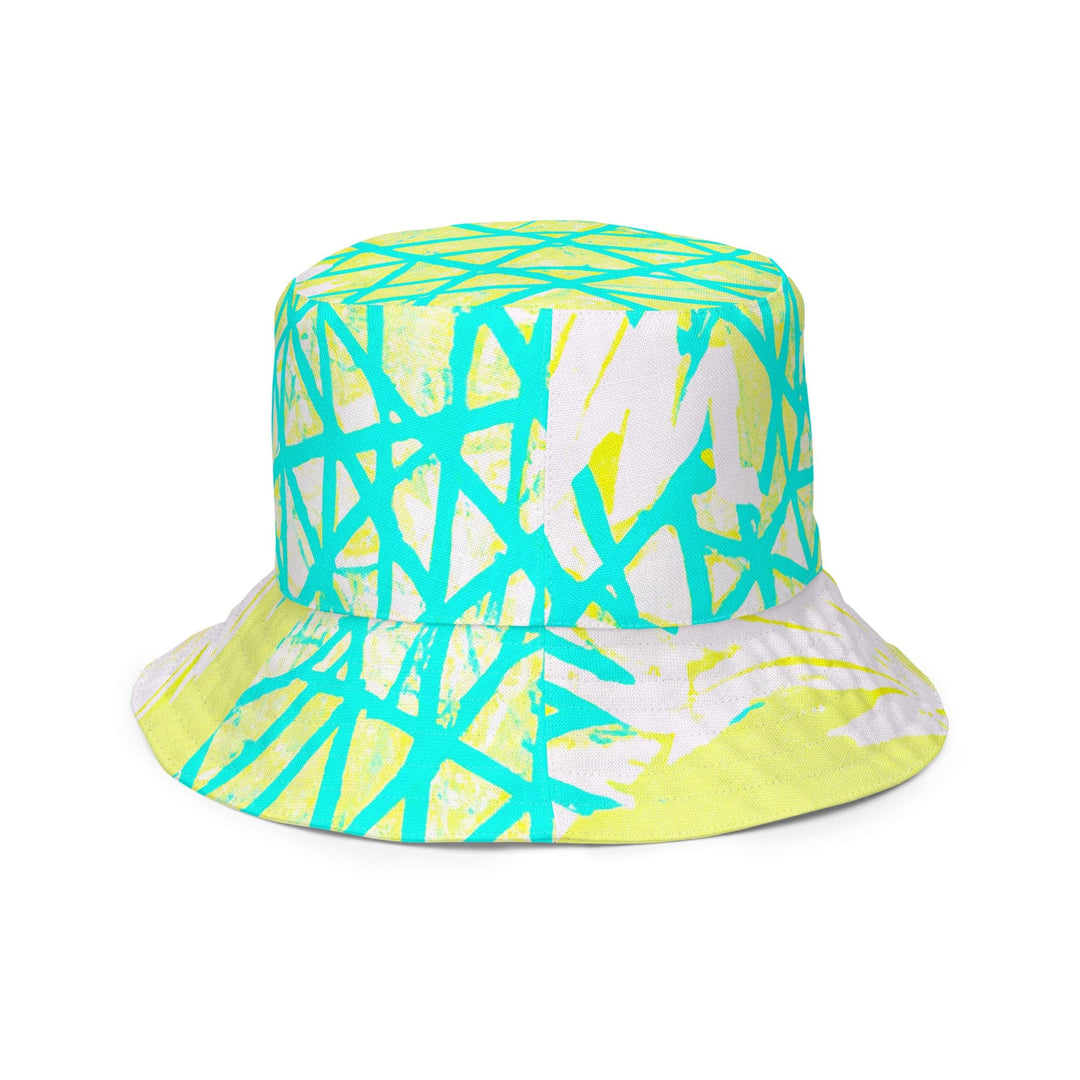 Reversible Bucket Hat Cyan Blue Lime Green and White Pattern - Unisex | Bucket